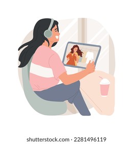 Watching style vlog isolated cartoon vector illustration. Teenager watching fashion video at screen, teen looking vlog about clothing and accessories, girls lifestyle vector cartoon.