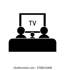 Watching TV icon, flat style, isolated on white background.