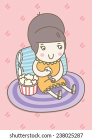 watching TV with popcorn
