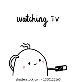 Watching tv toom much bad habit hand drawn illustration with cute marshmallow cartoon minimalism