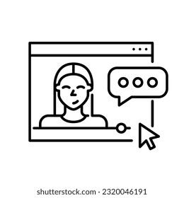 Watching video blogs online. Female blogger talking with subscribers in internet browser. Pixel perfect icon