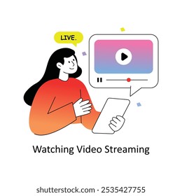 Watching Video Streaming Gradient Flat Style Design Vector illustration. Stock illsutration. 