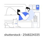 Watching videos isolated cartoon vector illustrations. Man in headphones watching videos using his smartphone, home routine, relaxing and recharging day, gadgets addiction vector cartoon.