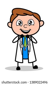 Watching with Waiting Eyes - Professional Cartoon Doctor Vector Illustration