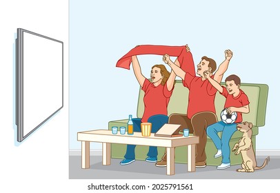 Watching your favorite games at home with your family will be safe and protect yourself and others from COVID-19, Happy family time, Stay safe from coronavirus outbreak concept. Vector Art, Design.