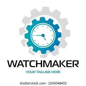 Watchmaker or clockmaker abstract logo. Watchmaking School sign. Watch restoration icon. Clock repair service.