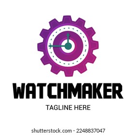 Watchmaker or clockmaker abstract logo. Watchmaking School sign. Watch restoration icon. Clock repair service.