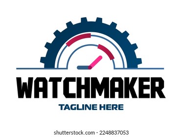 Watchmaker or clockmaker abstract logo. Watchmaking School sign. Watch restoration icon. Clock repair service.