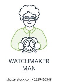 Watchmaker icon. Man with watches picture.