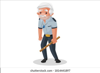 Watchman is feeling tired. Vector graphic illustration. Individually on a white background.