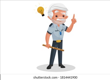 Watchman with an idea. Vector graphic illustration. Individually on a white background.