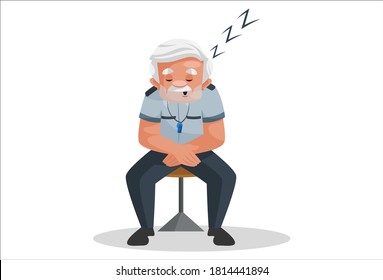 Watchman is sleeping on a chair. Vector graphic illustration. Individually on a white background.