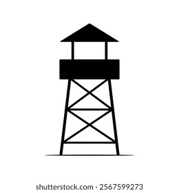 Watchtower icon. Black silhouette. Front side view. Vector simple flat graphic illustration. Isolated object on white background. Isolate.