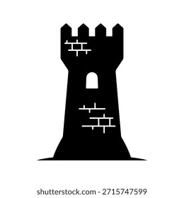Watchtower icon. Castle tower. Black silhouette. Front and side view. Vector simple flat graphic illustration. Isolated object on a white background.