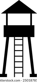 Wachturm-Symbol. Schild Wachturm. Aussichtsturm zum Schutz des Gebietssymbols. flacher Stil.