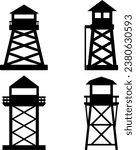 Watchtower icon set. Guard tower silhouette for icon, symbol or sign. Guard post icon for security, territory, military, jail, border or patrol