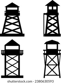 Watchtower Symbol-Set. Schutztürme Silhouette für Symbol, Symbol oder Zeichen. Guard-Post-Symbol für Sicherheit, Territorium, Militär, Gefängnis, Grenze oder Patrouille