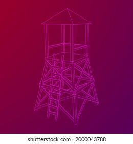Watchtower or observation tower for hunters. Wireframe low poly mesh vector illustration.