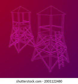 Watchtower or observation tower for hunters. Wireframe low poly mesh vector illustration.