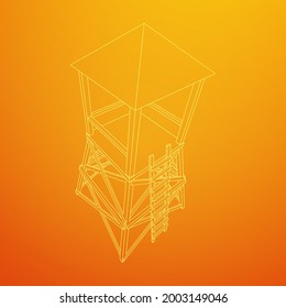 Watchtower or observation tower for hunters. Wireframe low poly mesh vector illustration.
