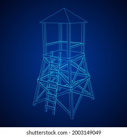 Watchtower or observation tower for hunters. Wireframe low poly mesh vector illustration.