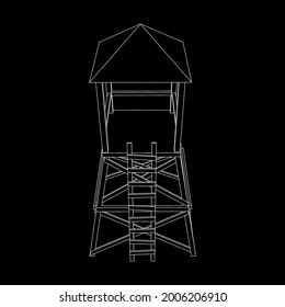 Watchtower or observation tower for hunters. Wireframe low poly mesh vector illustration.