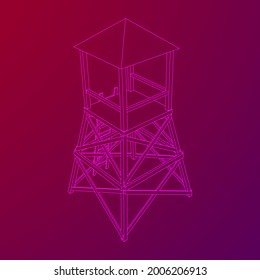 Watchtower or observation tower for hunters. Wireframe low poly mesh vector illustration.