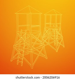 Wachturm oder Aussichtsturm für Jäger. Wireframe Low-Poly-Mesh, Vektorgrafik.