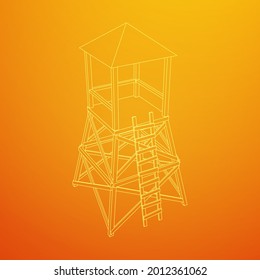 Watchtower or observation tower for hunters. Wireframe low poly mesh vector illustration.