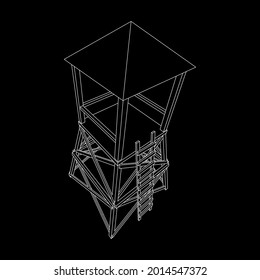 Watchtower or observation tower for hunters. Wireframe low poly mesh vector illustration.