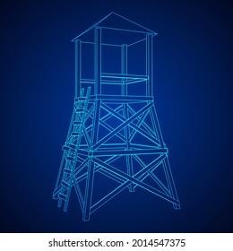 Watchtower or observation tower for hunters. Wireframe low poly mesh vector illustration.