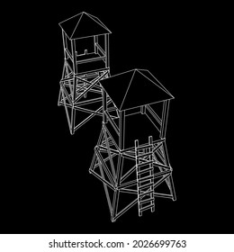 Wachturm oder Aussichtsturm für Jäger. Wireframe Low-Poly-Mesh, Vektorgrafik.
