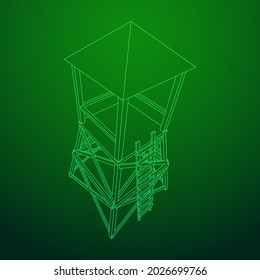 Wachturm oder Aussichtsturm für Jäger. Wireframe Low-Poly-Mesh, Vektorgrafik.