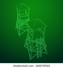 Wachturm oder Aussichtsturm für Jäger. Wireframe Low-Poly-Mesh, Vektorgrafik.