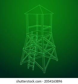 Wachturm oder Aussichtsturm für Jäger. Wireframe Low-Poly-Mesh, Vektorgrafik.