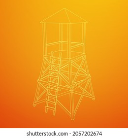 Watchtower or observation tower for hunters. Wireframe low poly mesh vector illustration.