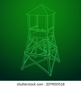Watchtower or observation tower for hunters. Wireframe low poly mesh vector illustration.