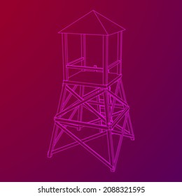 Watchtower or observation tower for hunters. Wireframe low poly mesh vector illustration.