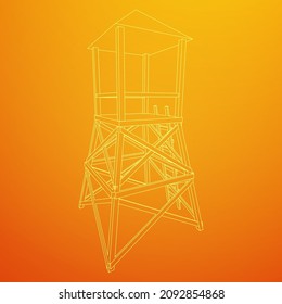 Watchtower or observation tower for hunters. Wireframe low poly mesh vector illustration.