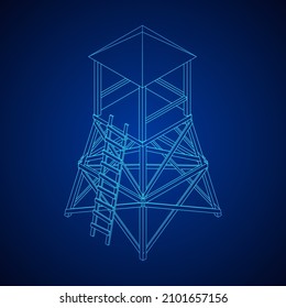 Watchtower or observation tower for hunters. Wireframe low poly mesh vector illustration.