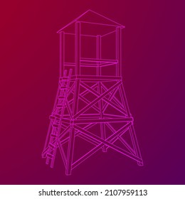 Wachturm oder Aussichtsturm für Jäger. Wireframe Low-Poly-Mesh, Vektorgrafik.