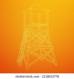 Watchtower or observation tower for hunters. Wireframe low poly mesh vector illustration.