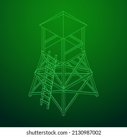 Watchtower or observation tower for hunters. Wireframe low poly mesh vector illustration.