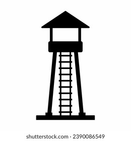 Vector de silueta de la torre de observación. La silueta de torre de protección se puede usar como icono, símbolo o signo. Vector de icono del puesto de guardia para el diseño militar, de seguridad o de defensa