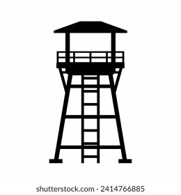 Vector de silueta de la torre de observación. La silueta de torre de protección se puede usar como icono, símbolo o signo. Icono de puesto de guardia para el diseño militar, de seguridad o de defensa