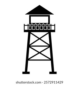 Watchtower vector icon. Perfect for security, observation, or military themes. Black silhouette isolated on white background.