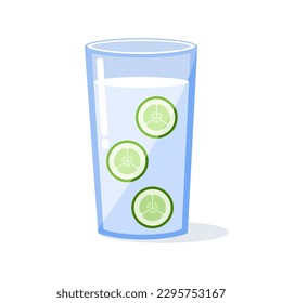 Agua con 3 trozos de pepino en un vidrio transparente, vector, desintoxicación y fitness, elemento aislado, agua sana