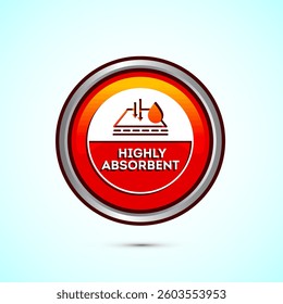 Water absorbent icon design illustration, Water drop absorb sign, symbol, Orange color round button design