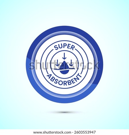 Water absorbent icon design illustration, Water drop absorb sign, symbol, Blue color button design
