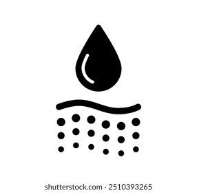 Water absorbent icon. Skin deep hydration symbol. Face care effect. Moisturizing skin icon. Water drop absorb sign. Vector illustration isolated on white background.